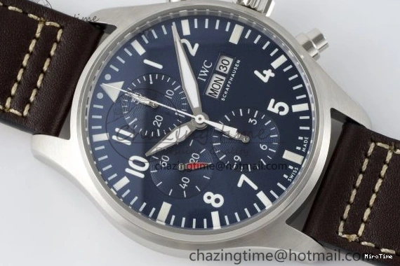 MIROTIME 0524 Pilot Chrono SS AZF 1:1 Best Edition Blue Dial on Brown Leather Strap A TimelessDesign 7060